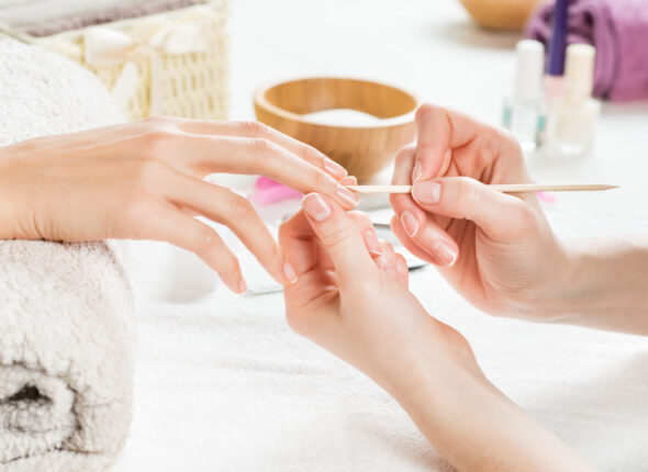 French manicure at spa center